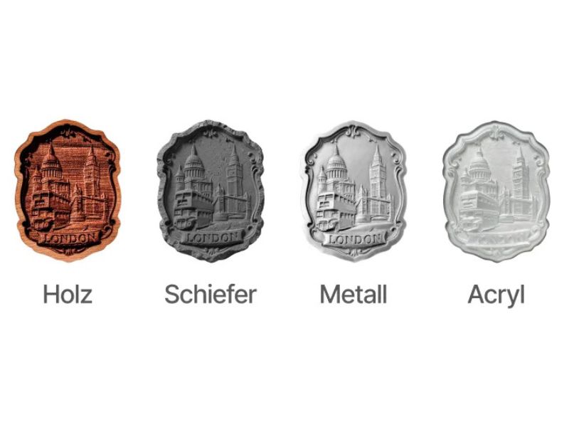 3D Prägungen in Holz, Schiefer, Metall und Acryl