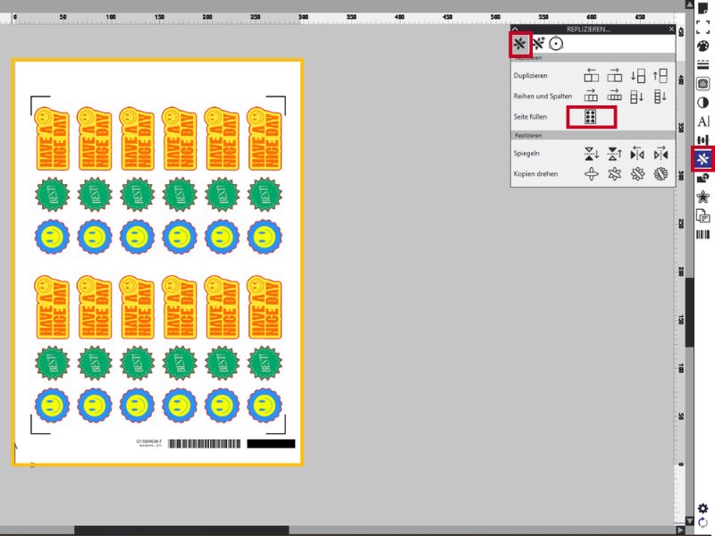 9 Design vervielfältigt platzieren mit dem Replizieren-Werkzeug