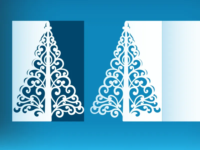 Eine Weihnachtskarte mit einem Weihnachtsbaum filigran ausgeschnitten.